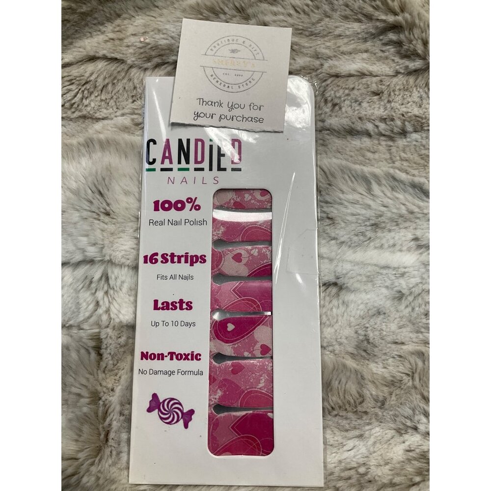 Candied Nails Pink Heart Design Nail Polish Strips  Non-Toxic & Long-Lasting  16